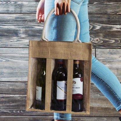 Serena Jute Triple Wine Carrier - Unbranded (Plain)